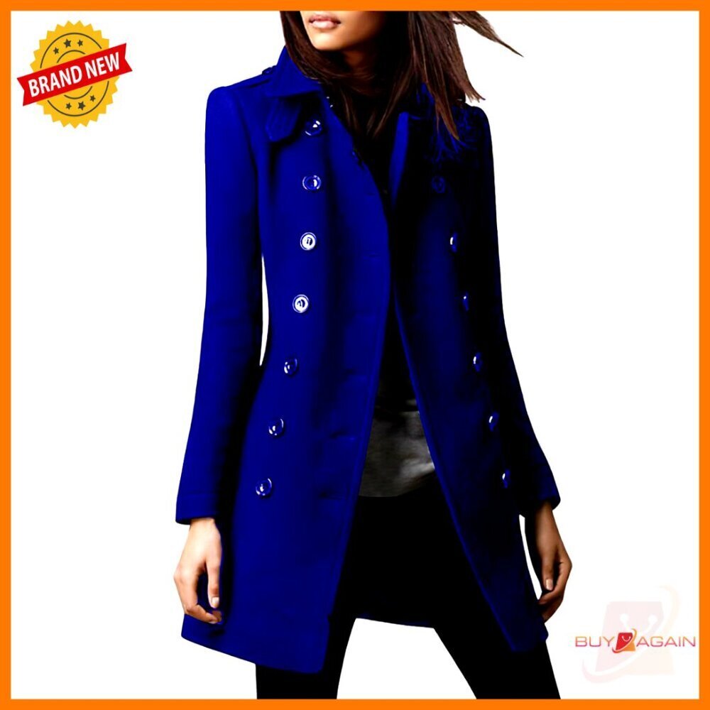 Double Breasted Wool Pea Coat Elegant Collared Trench Style Winter Coat